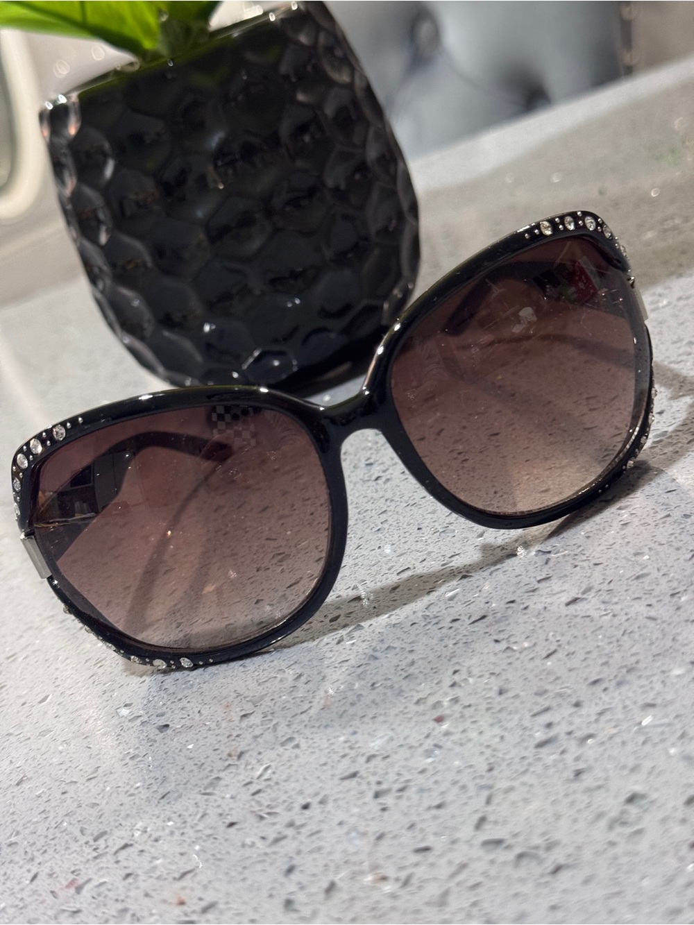 Brown  Black Oversized Sunglasses with Crystal Trim